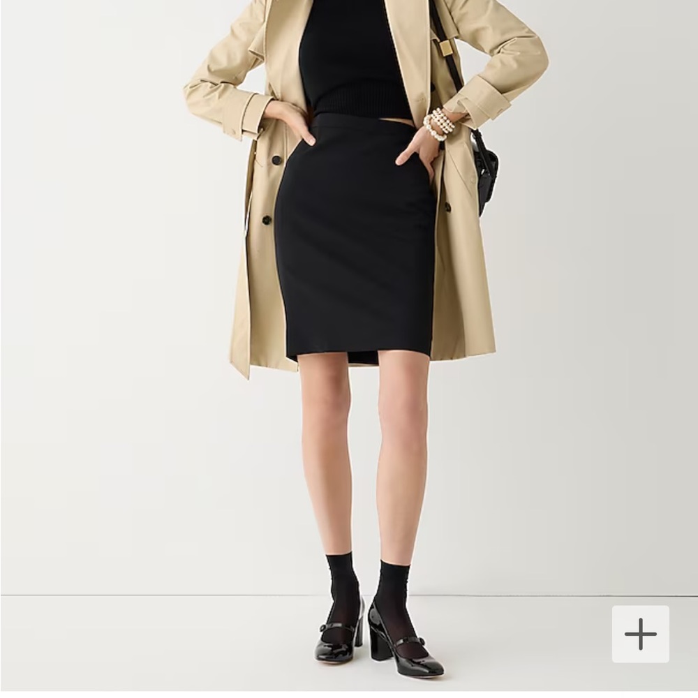 $148 J CREW 0/XS NO 2 PENCIL SKIRT ITALIAN WOOL BLACK KNEE LENGTH